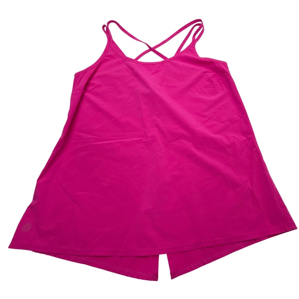 Athleta Essence Split Back Tank Medium Pink Strappy Criss Cross Yoga Workout